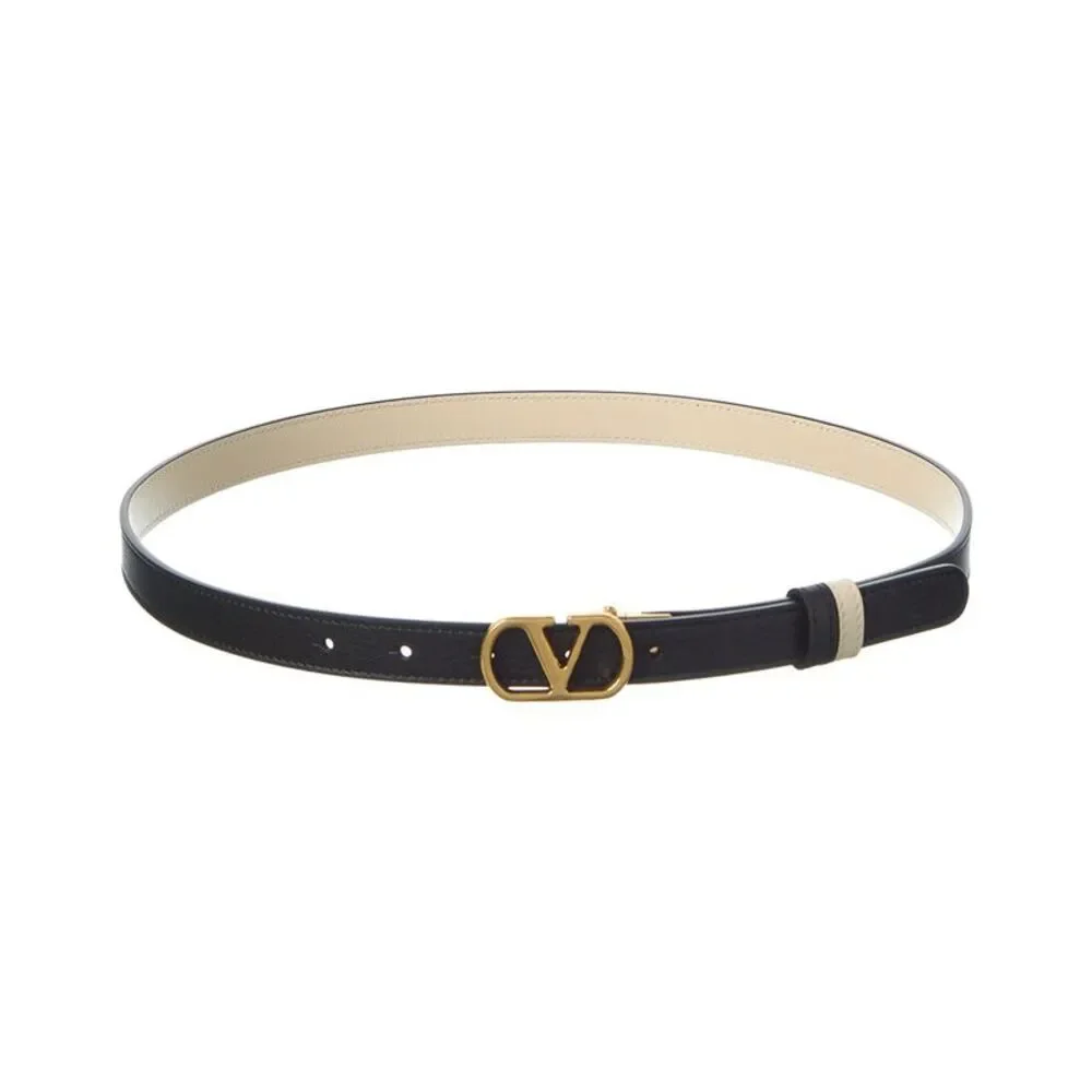Valentino Vlogo Signature Reversible Leather Belt, Black